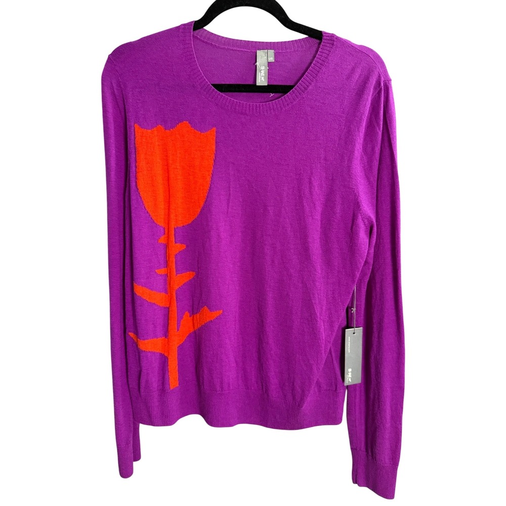 NWT SI-IAE Cashmere Sweater L Purple Tulip Winter‎ Preppy Quiet Luxury Pullover